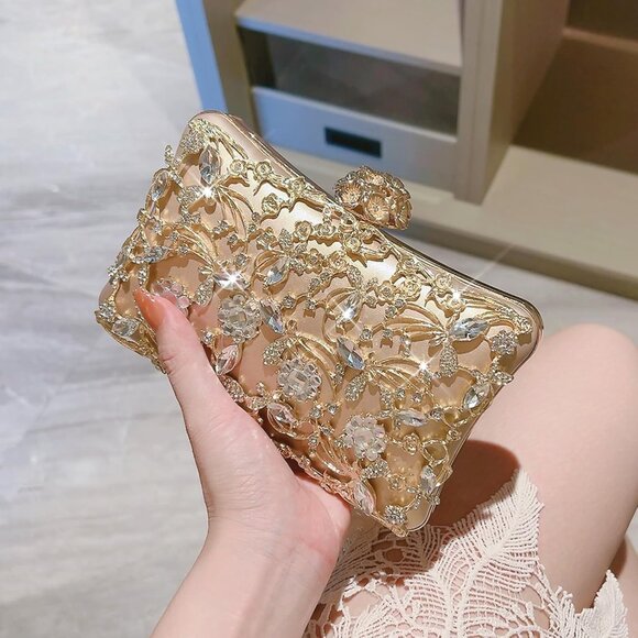 Rhinestone Evening Bag Sparkly Womens Crystal Purse Party Wedding Cocktail Prom - Picture 3 of 8